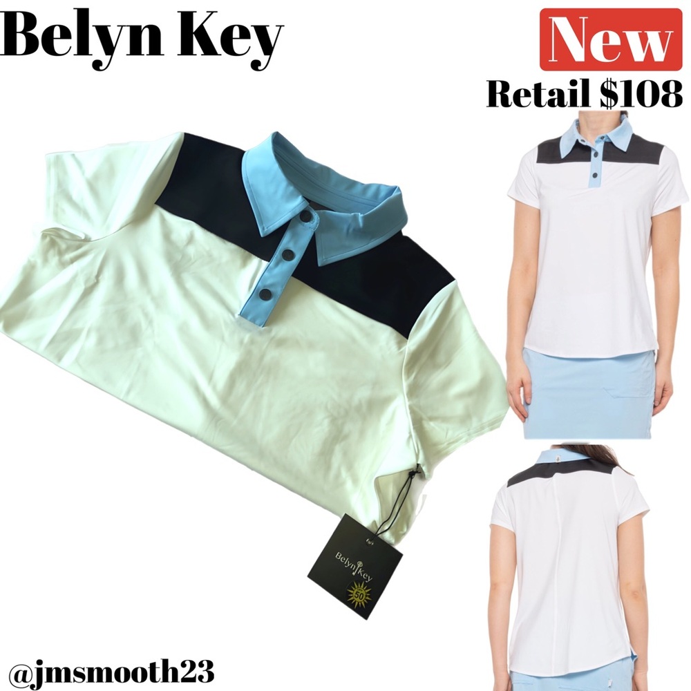 ☀️🆕 Belyn Key Polo Shirt UPF 50 Black white & baby blue